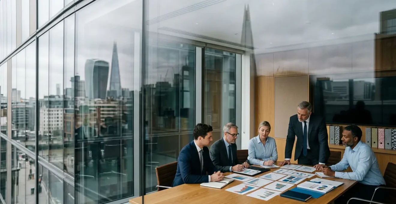 Professional financial analysis scene showing commercial property cash flow assessment for UK lenders