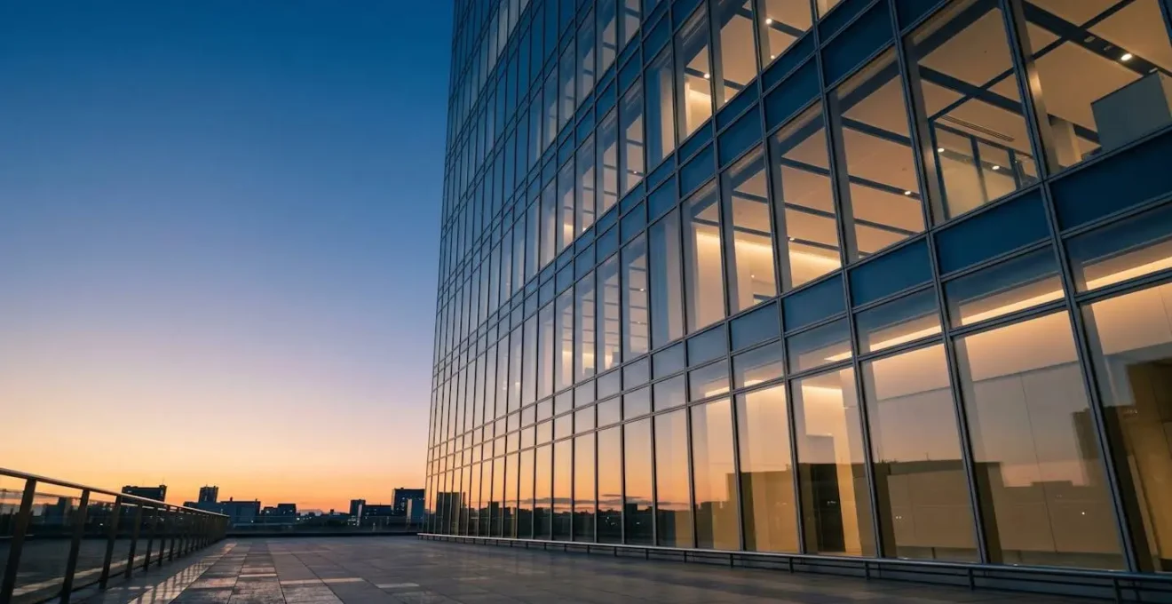 Professional investor analyzing commercial real estate investment data in modern office setting