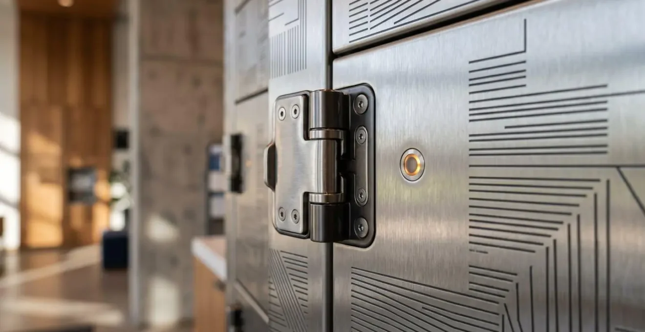 Modern automated parcel locker system in BTR residential building lobby