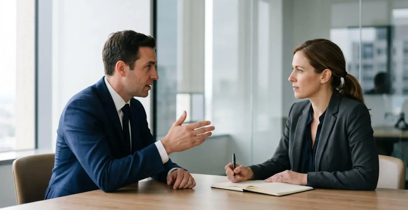 Professional negotiation meeting between landlord and tenant representatives in modern office setting