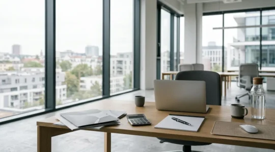 Commercial landlord carefully analyzing tenant financial documents to prevent rental default