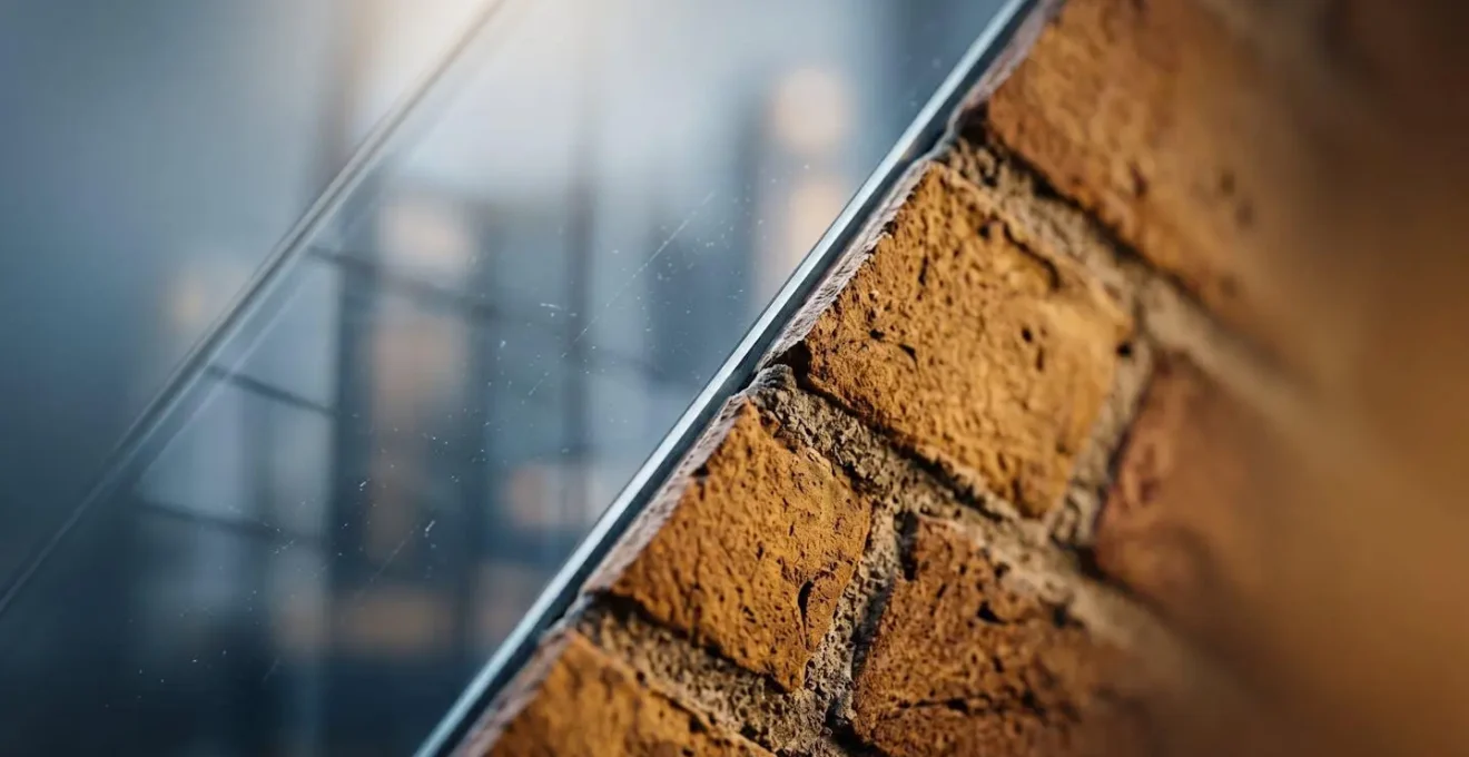 Abstract visual representation of property portfolio diversification through contrasting asset textures of glass and brick