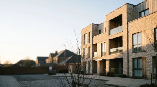 Professional photograph depicting a modern residential property with multiple dwelling units showcasing licensing compliance in an urban environment
