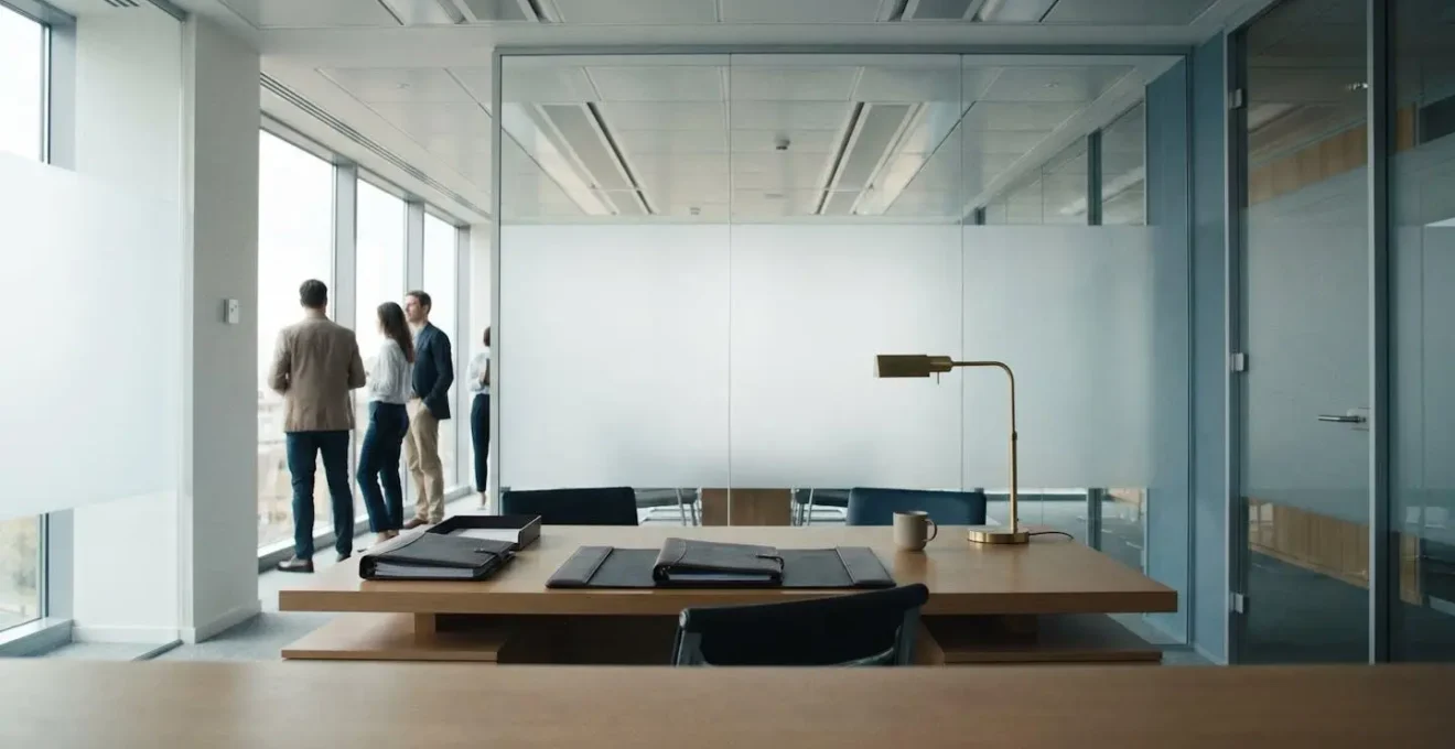 Corporate finance professional reviewing loan documentation and tax calculations in modern office environment