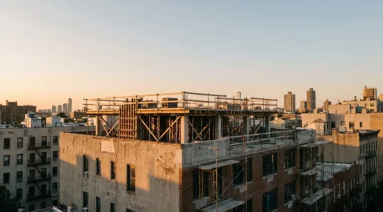 Modern rooftop addition emerging above existing urban building showcasing vertical development potential